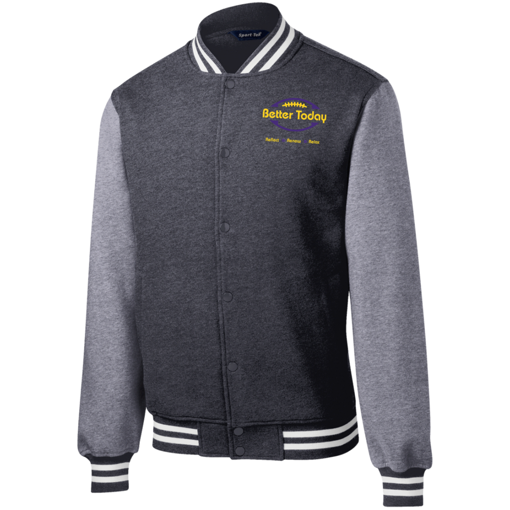 Better Today Fleece Letterman Jacket Purple Yellow